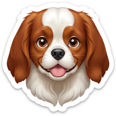 Cinematic Comical Blenheim Cavalier King Charles Spaniel Portrait Emoji, Head tilted dramatically with an exaggeratedly shocked or offended expression, short, silky Blenheim coat with bold chestnut and white patches, wide, expressive brown eyes filled with exaggerated disbelief, Simplified yet hilariously expressive features, highly detailed, glowing with a slightly sassy glow, high shine, dramatic yet playful, stylized with an air of attitude, bright and endearing, soft glowing outline, capturing the essence of a sassy and over-the-top pup, so meme-worthy it feels like it could side-eye its way into internet fame instantly! sticker