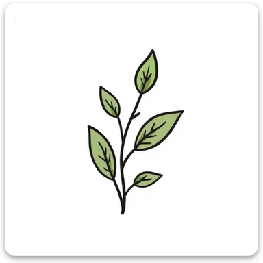 Fresh green tea buds with young leaves on a branch, hand drawn sticker