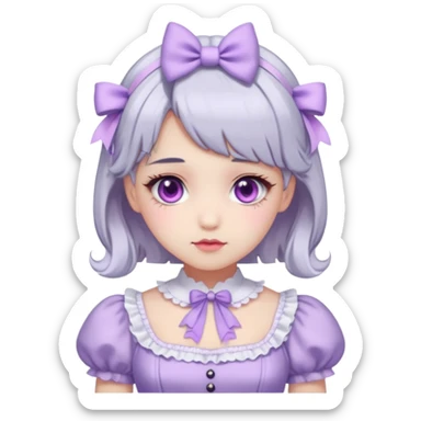 sweet lolita with silver hair, pink eyes, white skin, wearing a lavender dress sticker