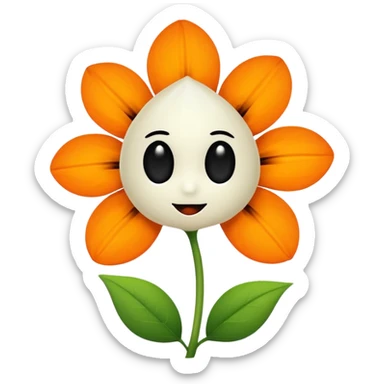 Green stem, white bud with black cartoony face: ;p. And six heart shaped yellowish orange petals sticker
