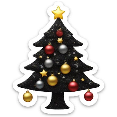 Glittery black Christmas tree with decorations sticker