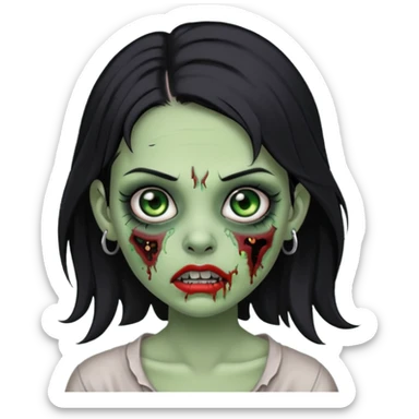Zombie girl with a septum piercing black hair green skin sticker