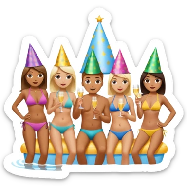 A bikini party in a small home sticker