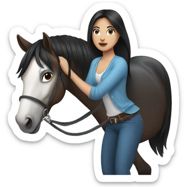 brunette with blue eyes and long black straight hair lunging horse  sticker