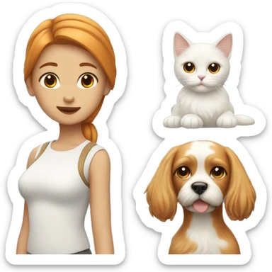 A girl with Maltese dog with ginger cat side by side  sticker