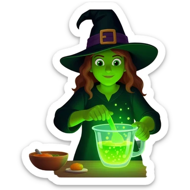green witch cooking potion sticker