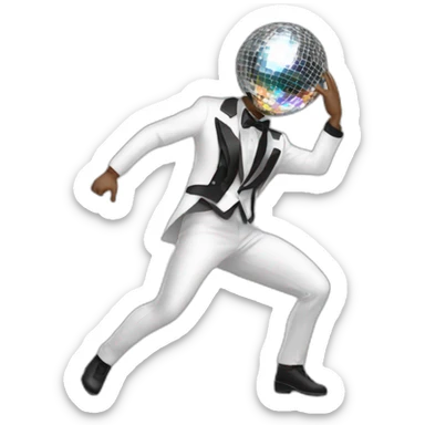 a man dancing with a discoball-like costume sticker