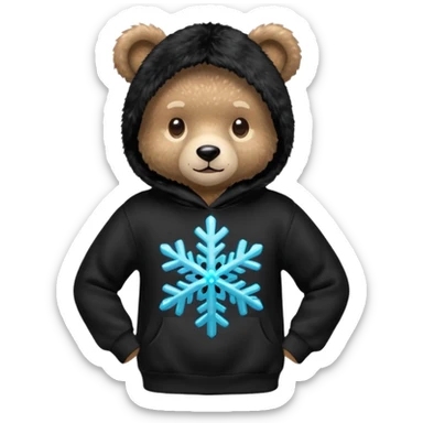 Glitter bear with cyan snowflake black sweatshirt sticker