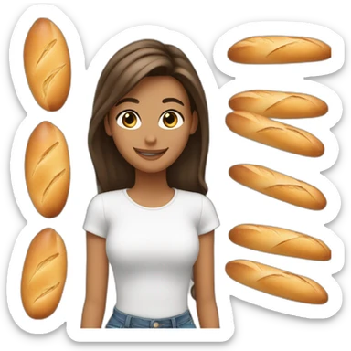 girl brow hair smiled in front of 4 baguettes  sticker