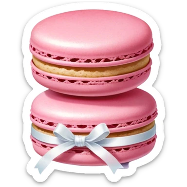 "A pink macaron wrapped with a delicate satin ribbon, watercolor dessert illustration."
 sticker