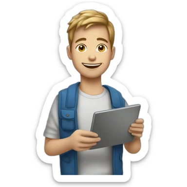 Un garçon qui joue avec une tablette  sticker