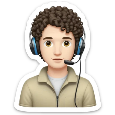 Guy with curly hair pale skin and a gaming headset  sticker