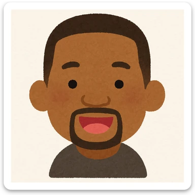 Will Smith's head in Irasutoya style, friendly and cartoonish, simple shapes, soft colors, cheerful expression sticker