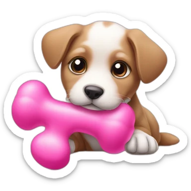 puppy with pink toy bone lays down sticker