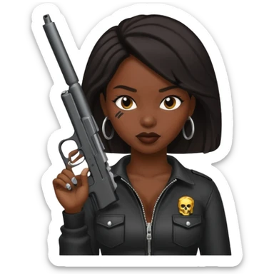 A sexy black female gang member with a gun sticker