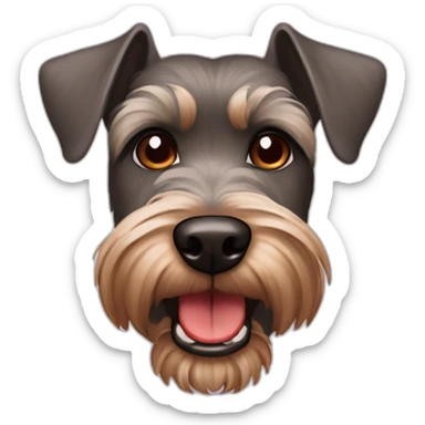 Brown schnauzer with a red nose and hazel eyes showing teeth sticker