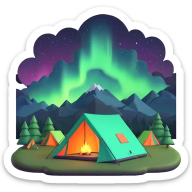 camping tent with aurora borealis in sky sticker