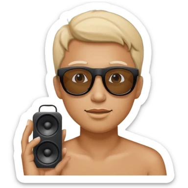 Someone listening to a speaker at the beach. sticker