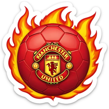 Manchester United emoji, football with red and gold flames sticker