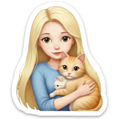 pretty woman with pale skin, very long blonde hair hugging a cat sticker