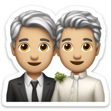 Gay couple, silver fox, younger boy, married, kissing sticker