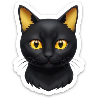 A 3D cartoon jet-black Bombay cat with glossy fur, bright golden eyes, dramatic contrast lighting, Memoji-style cinematic look. full body or half body. sticker