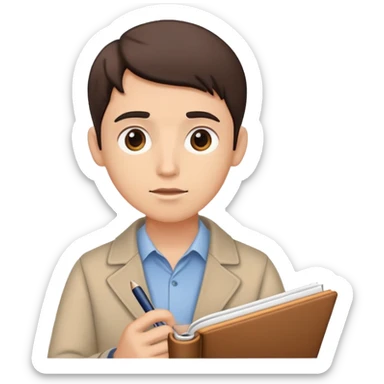 Person with attentive expression, notebook in hand, listening to lecture sticker