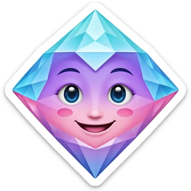 A cheerful diamond logo with a black outline and a smiling face, set against a pastel gradient of pink, blue, and lavender. Smaller diamonds surround it, forming a larger diamond pattern. Playful yet sleek, perfect for branding, digital media, sticker