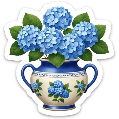 Hydrangeas in vintage vase sticker