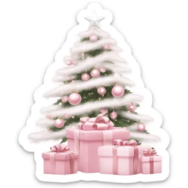 Light pink Christmas gifts under a white Christmas tree  sticker