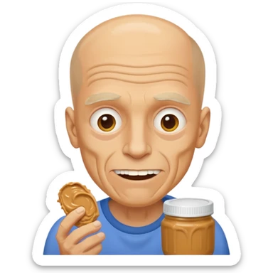 White man, barely any hair, lots and lots of wrinkles, bad yellow teeth, and peanut butter. Cerebral palsy sticker