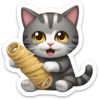 Gato jugando con un rollo de hilo sticker