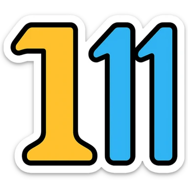 the number eleven represented using Greek alphabet letterforms, stylized, colorful lineal icon with black outlines sticker