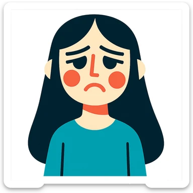 pale girl with long black hair, sad expression, vibrant toon style sticker