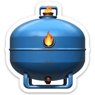 generate a realistic rust-free metal natural gas tank with blue fire on it sticker