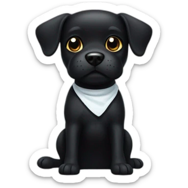 A small black dog with a White spot on stomach with sock in mouth sticker