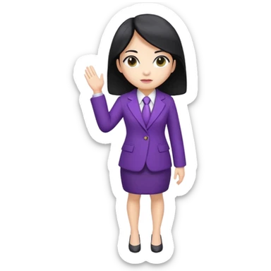 a full body mascot emoji of an Asian female with white skin, big eyes, middle-length black hair which is right at the shoulder, wearing purple business coat and formal suit. Cartoon style. Based on https://attic.sh/fo2aiwi8rc6a78g57vqif7y6z117 sticker