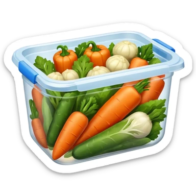 cooked vegetables in plastic container sticker