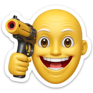 Yellow laughing face pointing gun at its own temple sticker