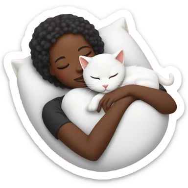 White kitty sleeping on red head black girl's lap sticker