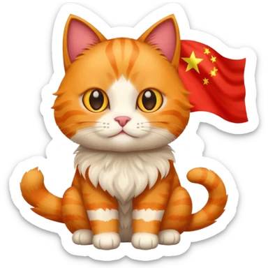 Orange Cat With the Flag of China As the full background sticker