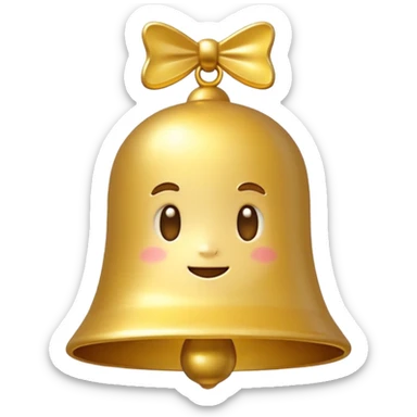 golden bell emoji,
cute emoji style, mobile game emoji,
soft 3D look, smooth gradients,
white outline sticker style,
no background sticker