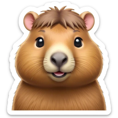 Cinematic Cute Capybara Portrait Emoji, Head tilted playfully and inquisitively, with a delightfully fluffy, rounded form accented by soft, inviting fur and round, sparkling eyes full of charm, Simplified yet irresistibly adorable features, highly detailed, glowing with a warm, friendly glow, high shine, affectionate and lively, stylized with a touch of whimsical cuteness, soft glowing outline, capturing the essence of a mischievous yet loving capybara that feels like it could tumble out of the screen into your arms! sticker