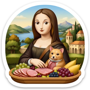  mona lisa with SPAM MEAT charcuterie and fruit tray renaissance landscape sticker