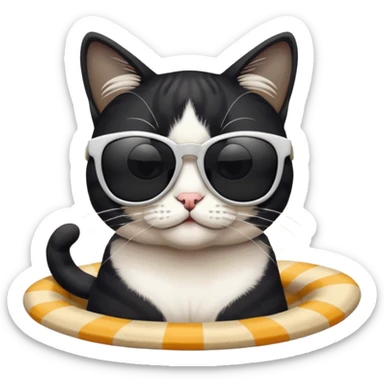 A black and white cat with sunglasses on the beach  sticker