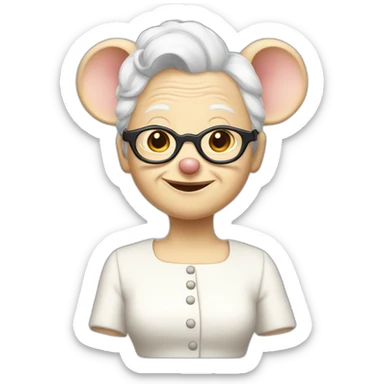 old jerry mother mouse with spectacles and white hair and white dress sticker