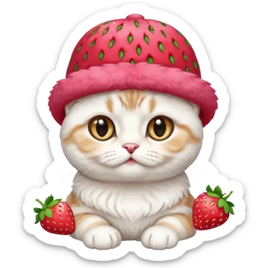 white Scottish fold cat with strawberry hat sticker