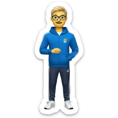 Profesor Educación Física sudadera azul adidas cronometro cabello corto mestizo sticker