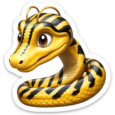 cinematic-cute-anaconda-portrait-emoji,-head-tilted-playfully-and-inquisitively,-with-a-sleek,-shimmering-body-adorned-with-detailed-scale-sriped patterns-and-round,-sparkling-eyes-full-of-wonder,-simplified-yet-irresistibly-adorable-features sticker