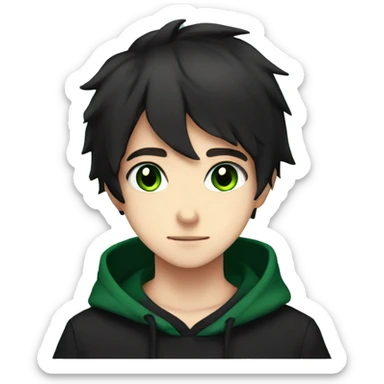 anime boy dark hair dark green eyes in black hoodie in love with hearts  sticker